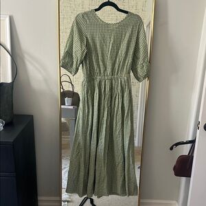 Elegant Green Checkered Long Sleeve Dress